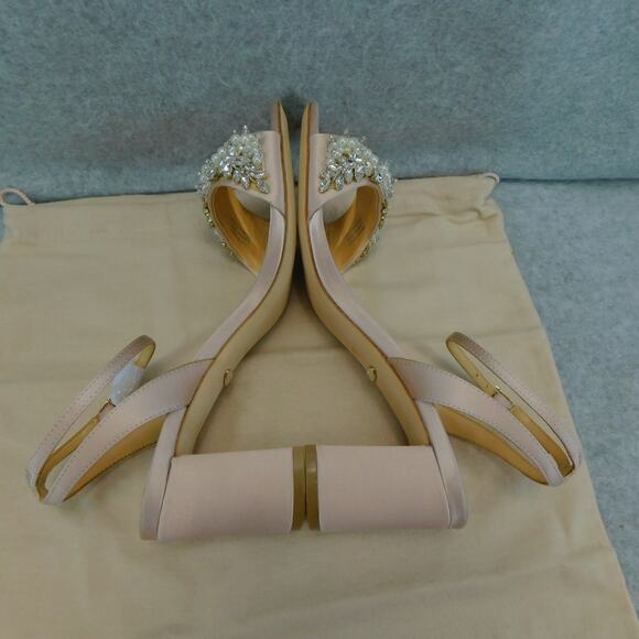 Badgley Mischka Collection Blush Satin Clara Embellished Sandal Women's Size 6.5 - Picture 9 of 12